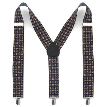 Azure Blue Floral & Diamond Patterned Suspenders Azure Blue Floral & Diamond Patterned Suspenders