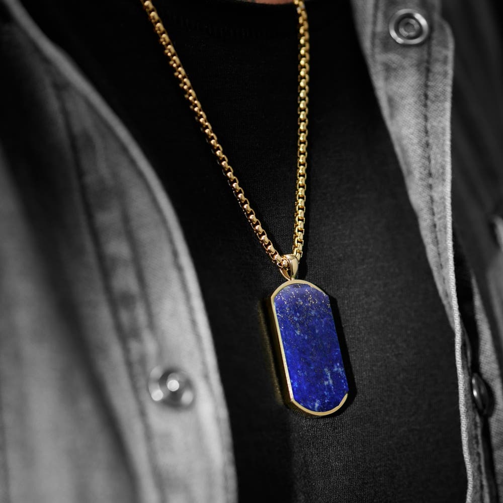 hover: Orisun | Gold-Tone Lapis Lazuli Dog Tag Necklace hover: Orisun | Gold-Tone Lapis Lazuli Dog Tag Necklace