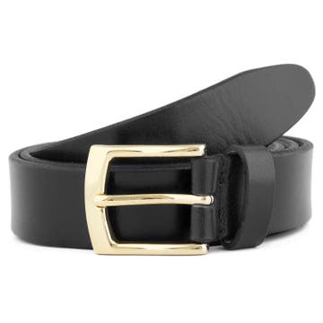 Black & Gold-Tone Classic Leather Rawhide Belt