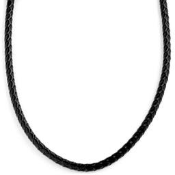 Collar de cuero trenzado negro 5 mm