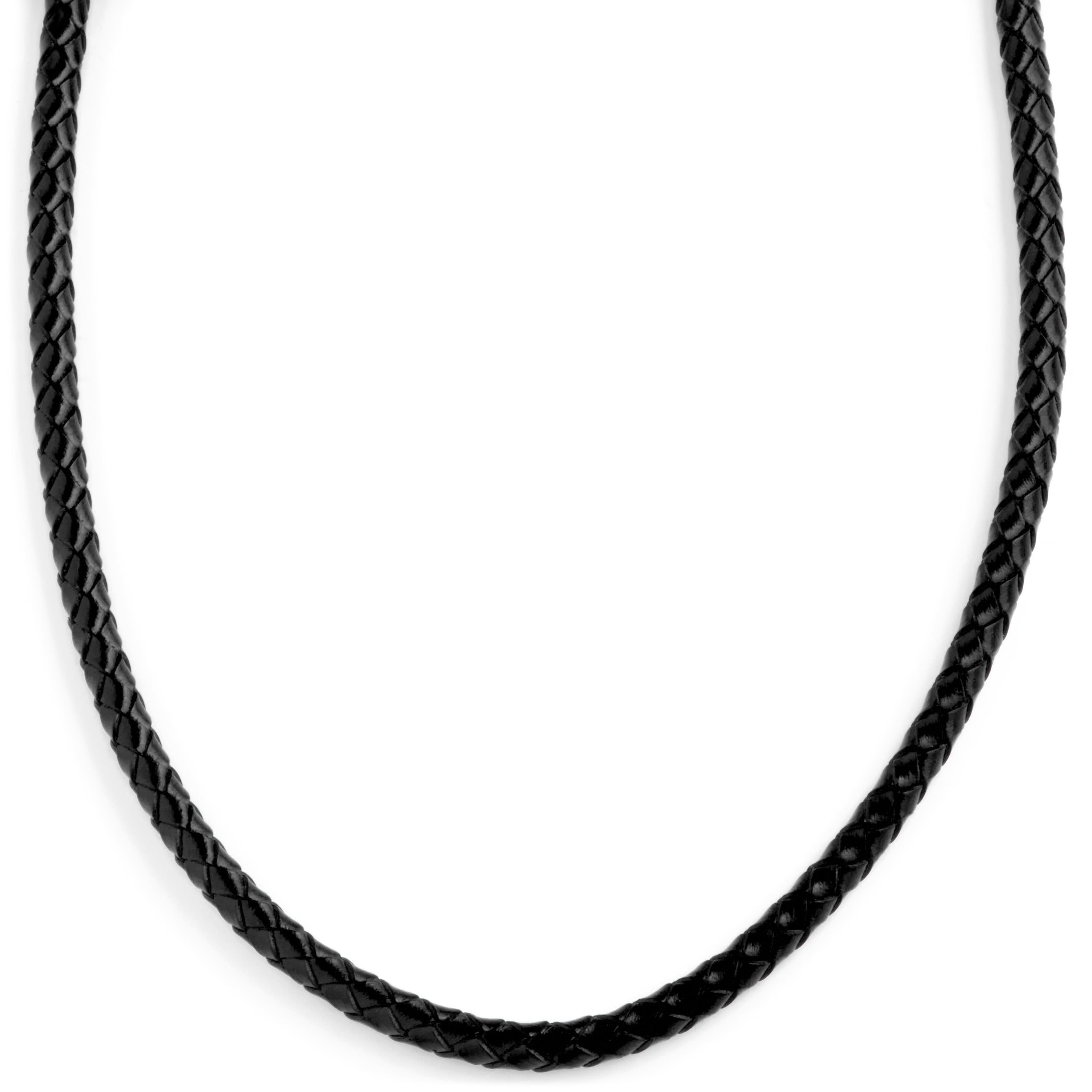 Collar de cuero trenzado negro 5 mm
