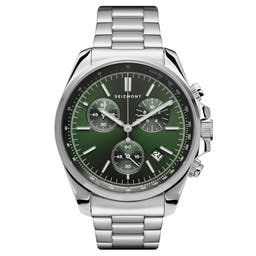 Bellator | Silver-Tone Stainless Steel Chronograph & Tachymeter Watch With Forest Green Dial