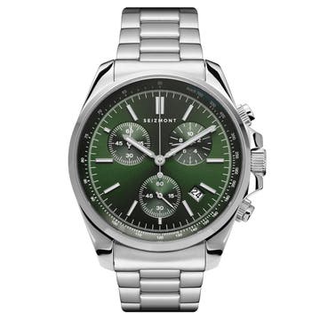 Bellator | Silver-Tone Stainless Steel Chronograph & Tachymeter Watch With Forest Green Dial