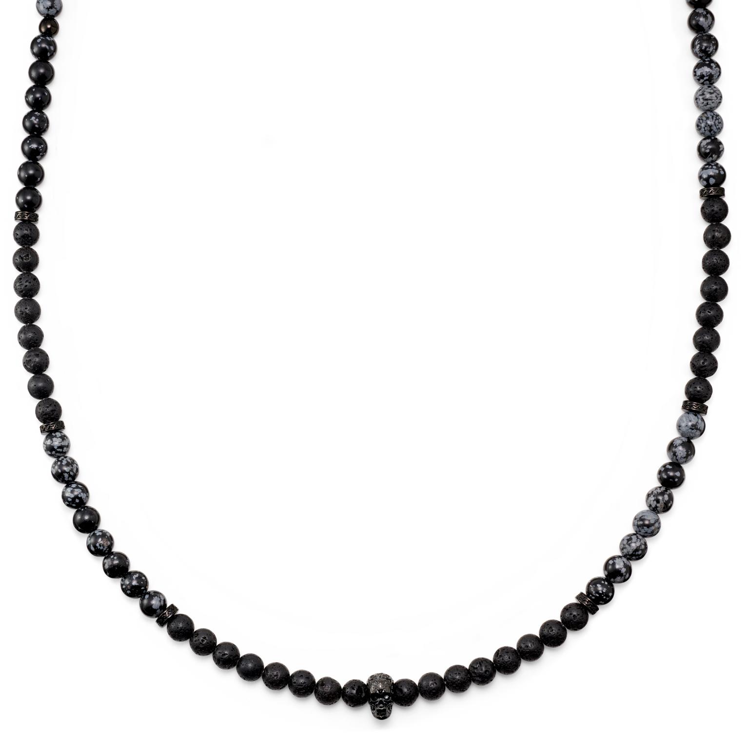 Rico | Collier tête de mort en pierre de lave noire et obsidienne neige Rico | Collier tête de mort en pierre de lave noire et obsidienne neige