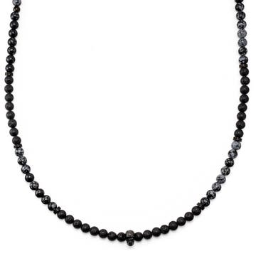 Rico | Schwarze Lava & Schneeflocken Obsidian Totenkopf-Halskette