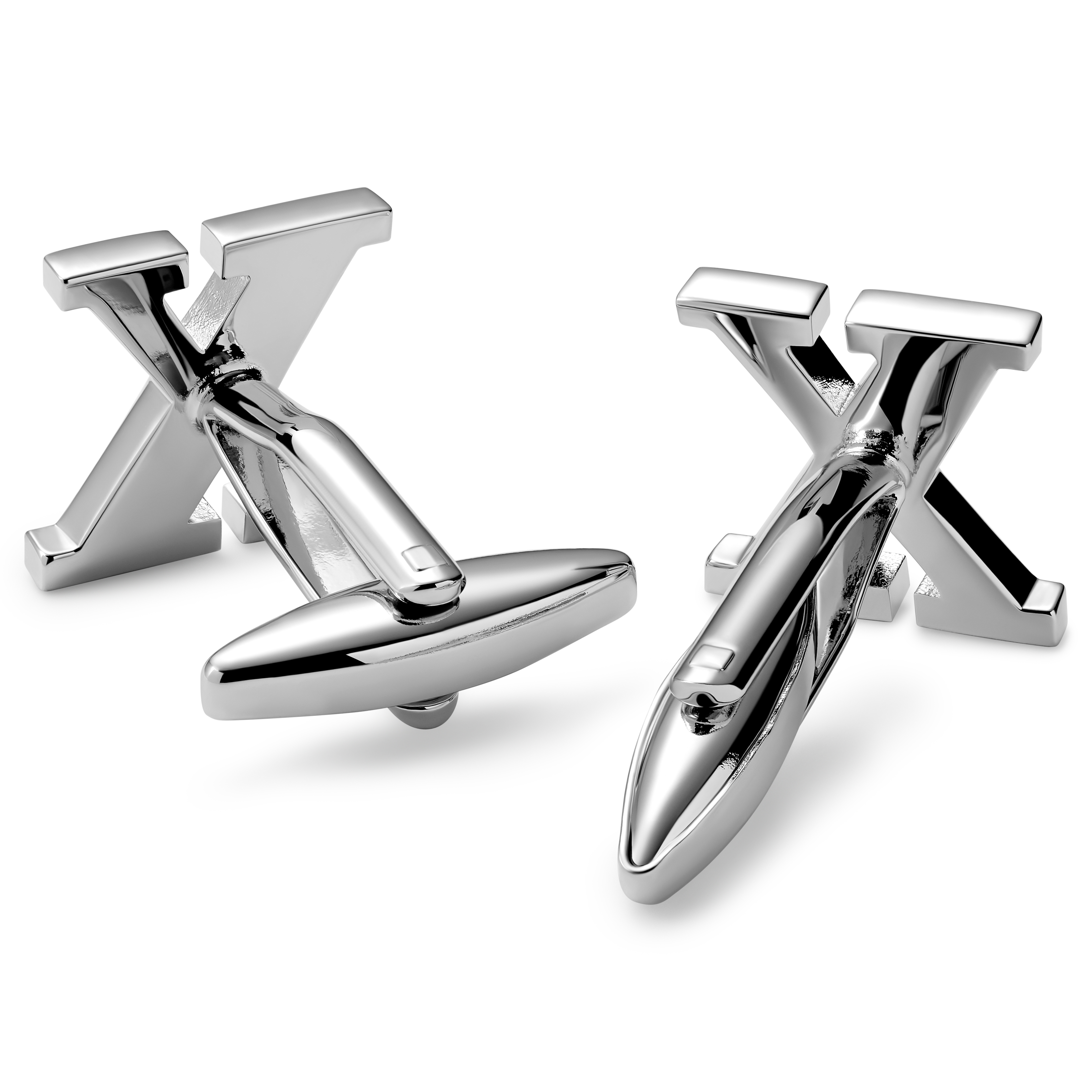 Boutons de manchette argentés l'initiale - lettre X - 2