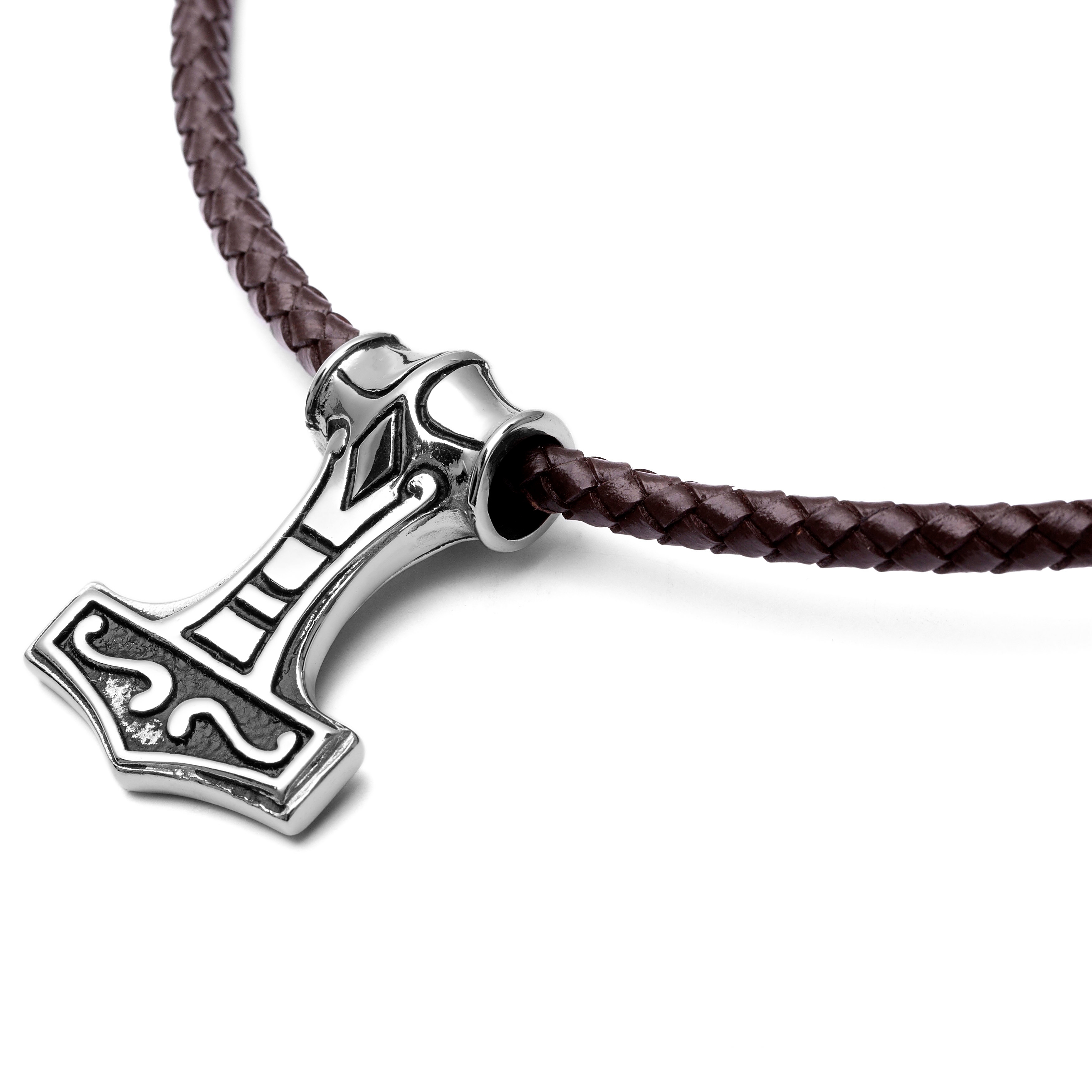 Double Sided Viking Brown Leather Necklace - 6