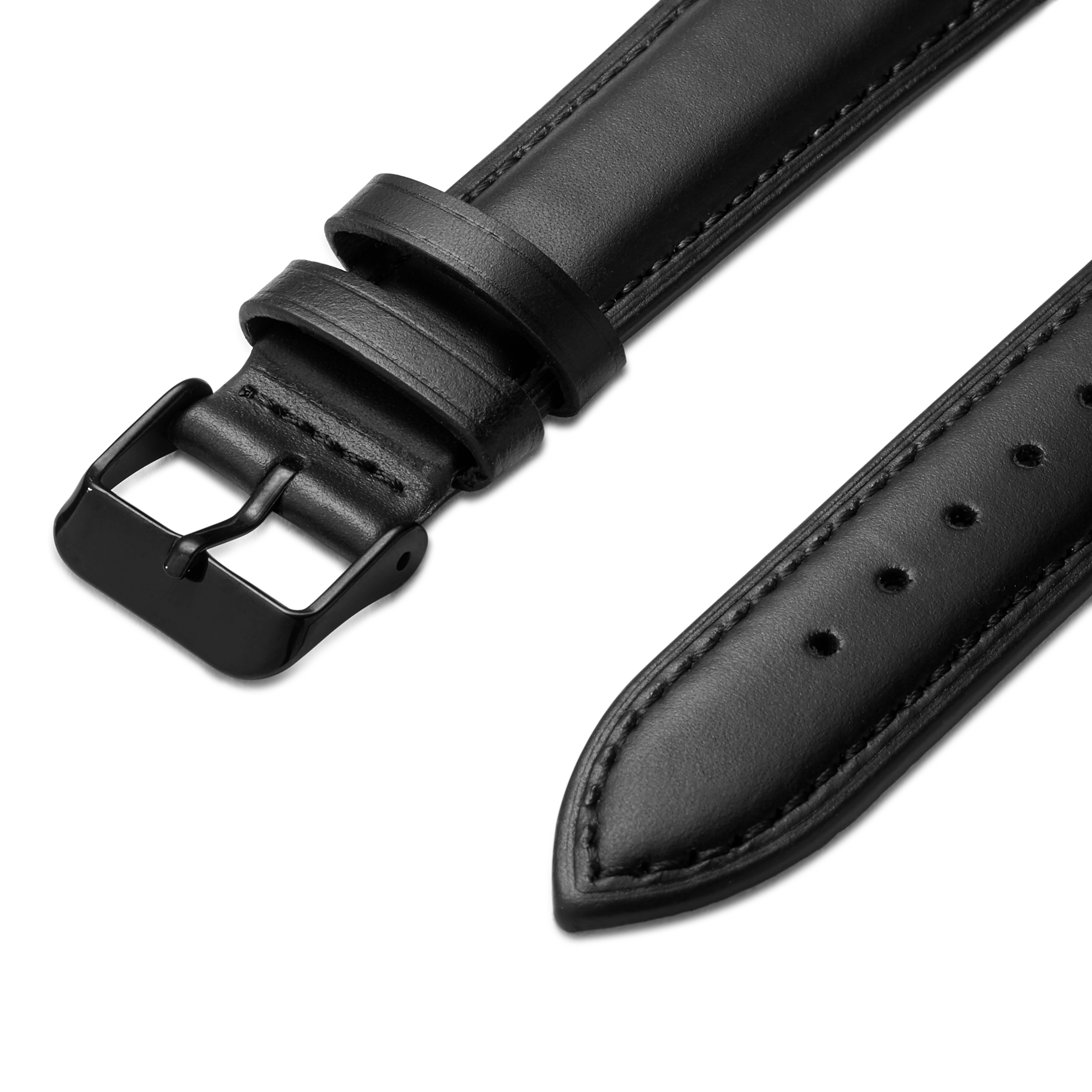 20mm Black Leather Watch Strap with Black Buckle – Quick Release - 2