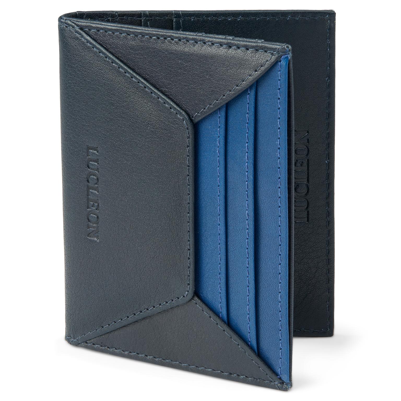 Loren Black & Blue Leather RFID-Blocking Card Holder Loren Black & Blue Leather RFID-Blocking Card Holder
