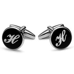 Round Silver-tone and Black Initial H Cufflinks