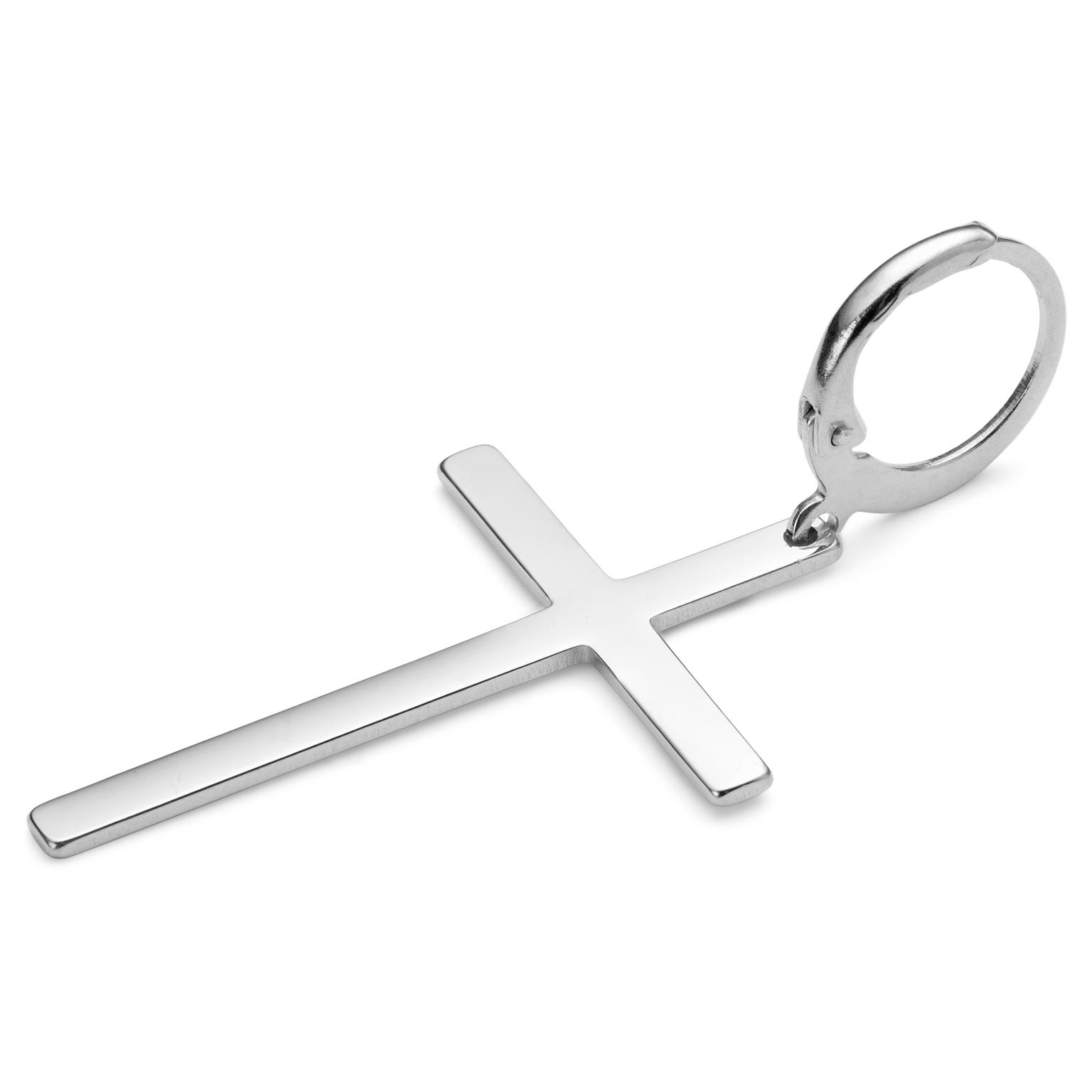 Sentio | Pendiente de aro con colgante de cruz de acero inoxidable plateado Sentio | Pendiente de aro con colgante de cruz de acero inoxidable plateado