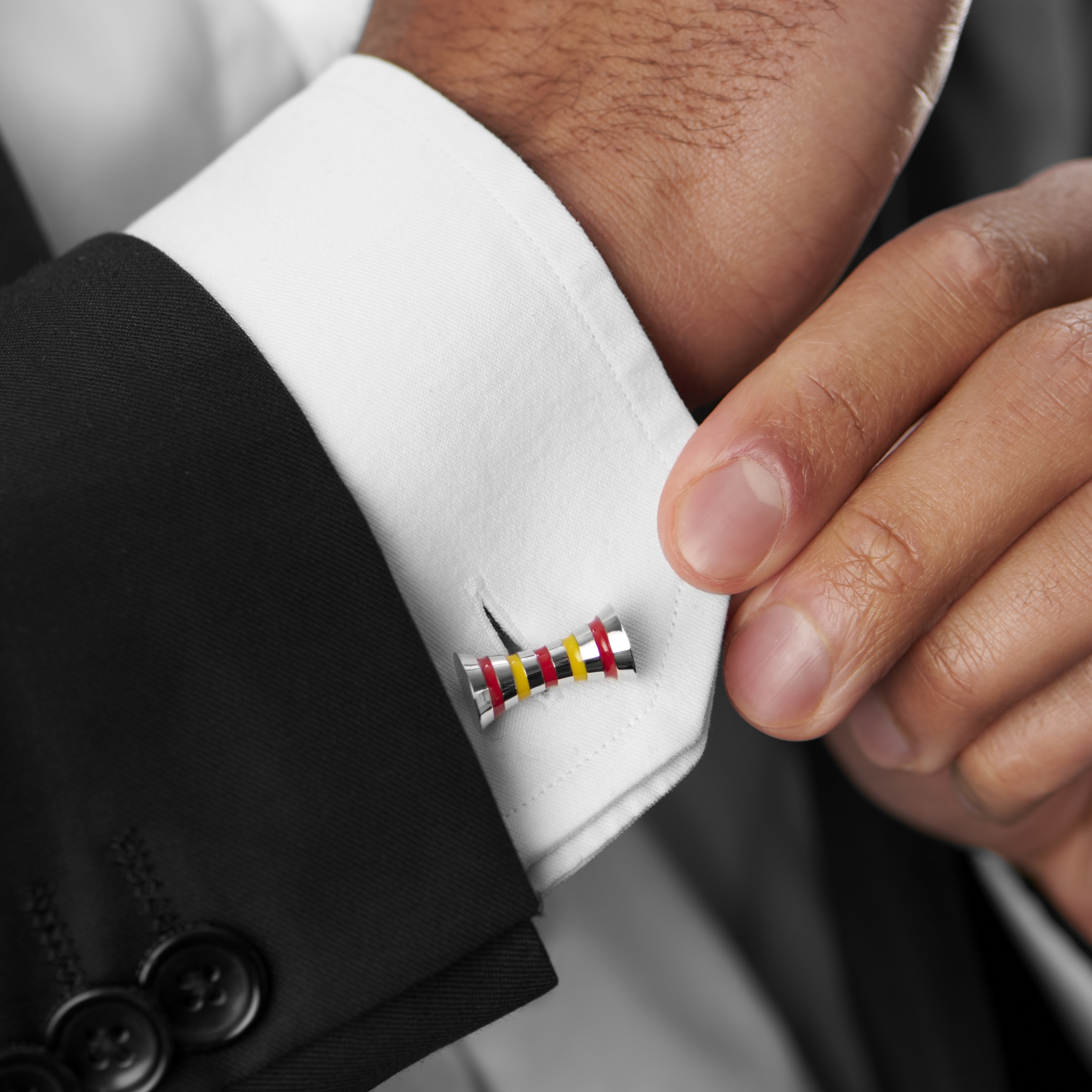 Gestreifte Silberfarbene Manschettenknöpfe In Hammerform - 3