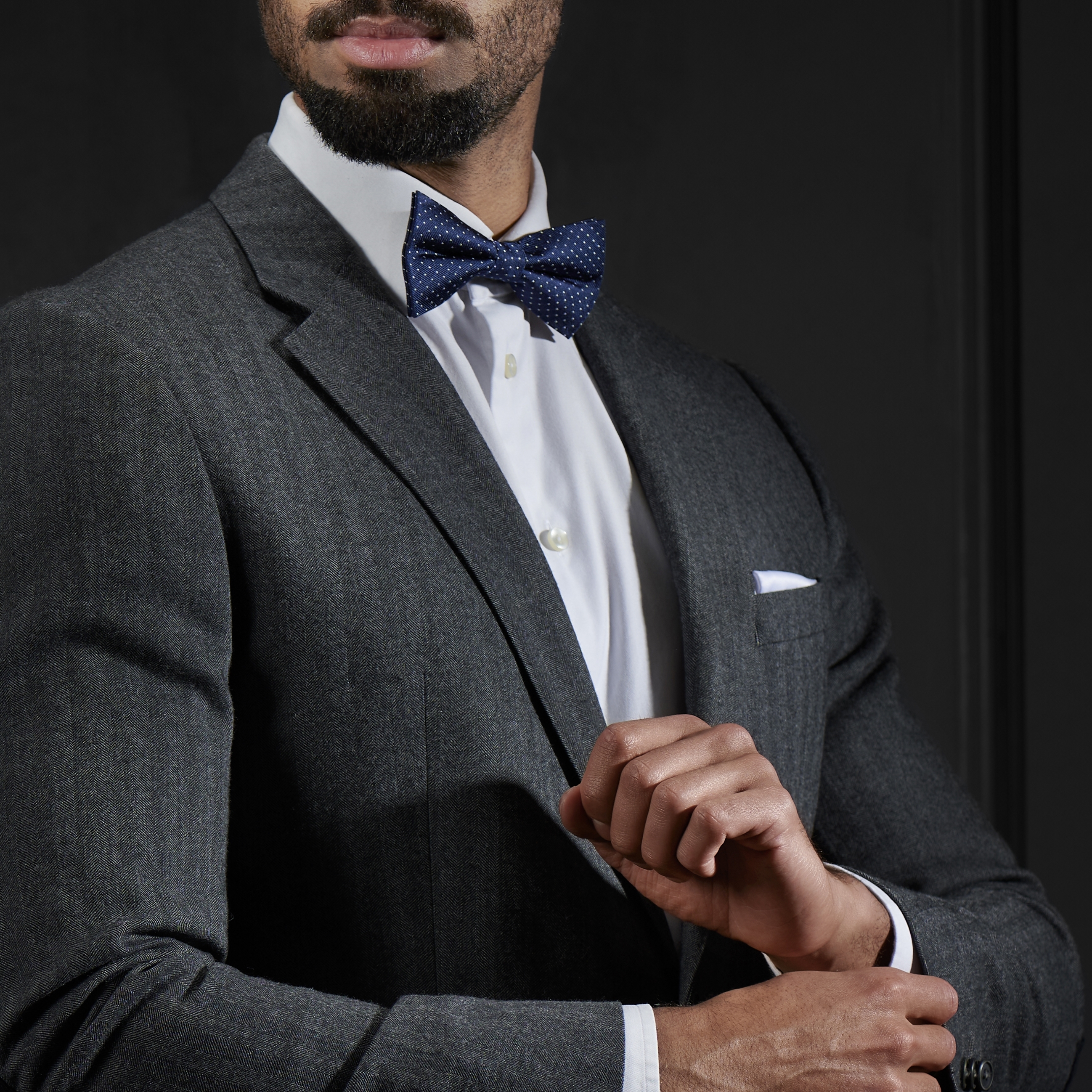 Navy Polka Dot Silk Pre-Tied Bow Tie - 4