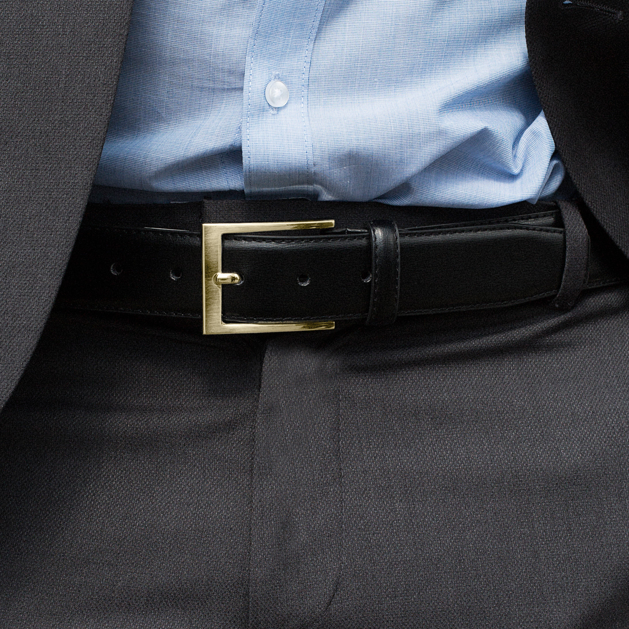 Basic Gold-Tone Buckle Black Leather Belt - 4