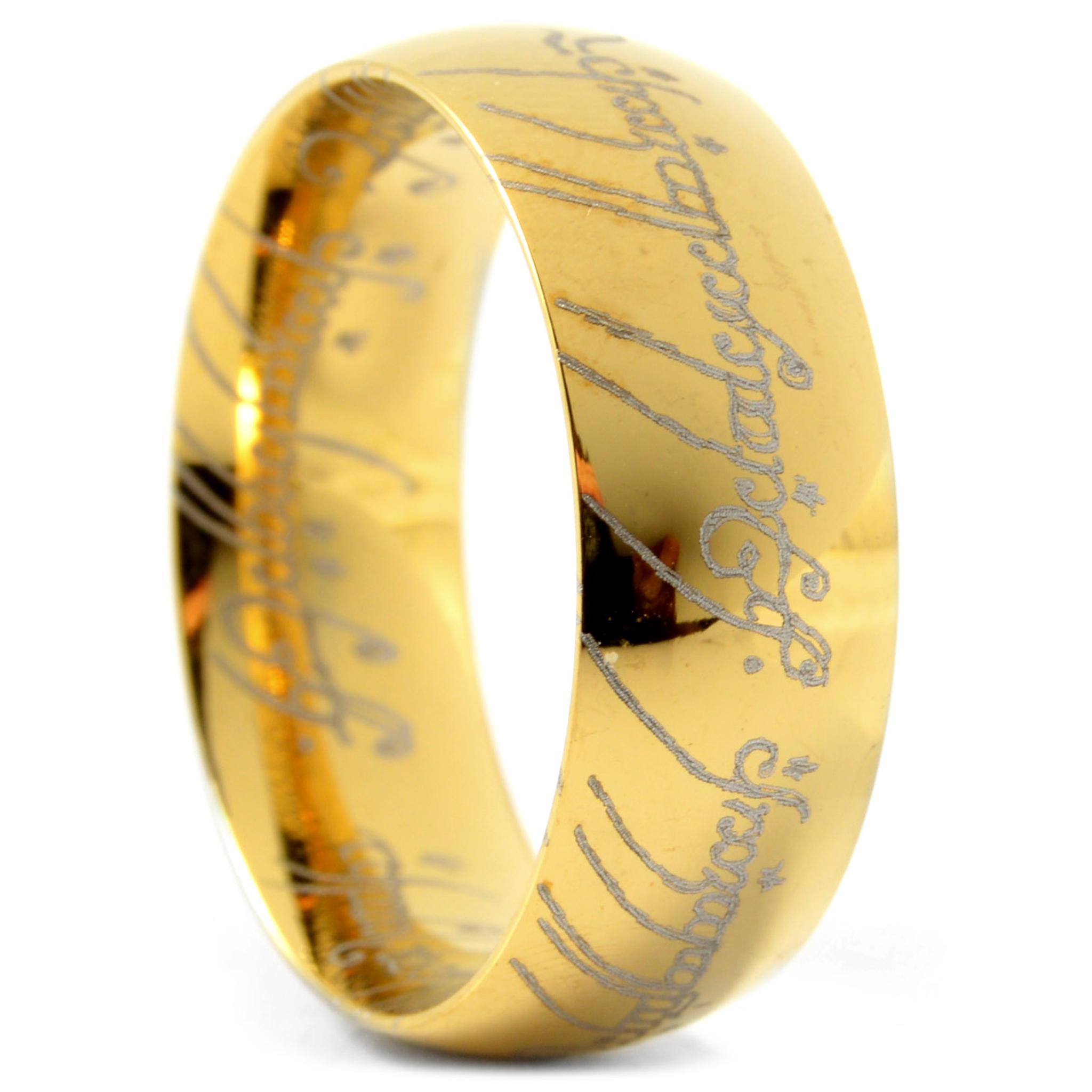 Sentio Rings Sentio | Goudkleurige Roestvrijstalen Ring met Zwart Elfen Schrift | Op ...