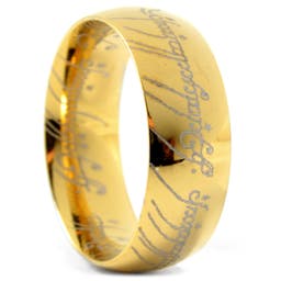 Sentio | Złocisty pierścionek ze stali nierdzewnej z czarnym pismem elfów