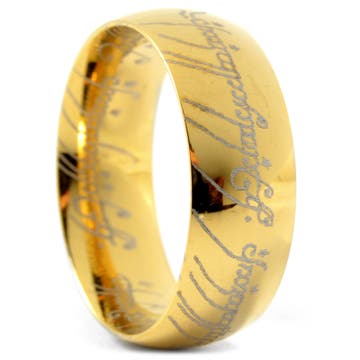 Sentio | Gold-Tone Stainless Steel & Black Elven Script Ring