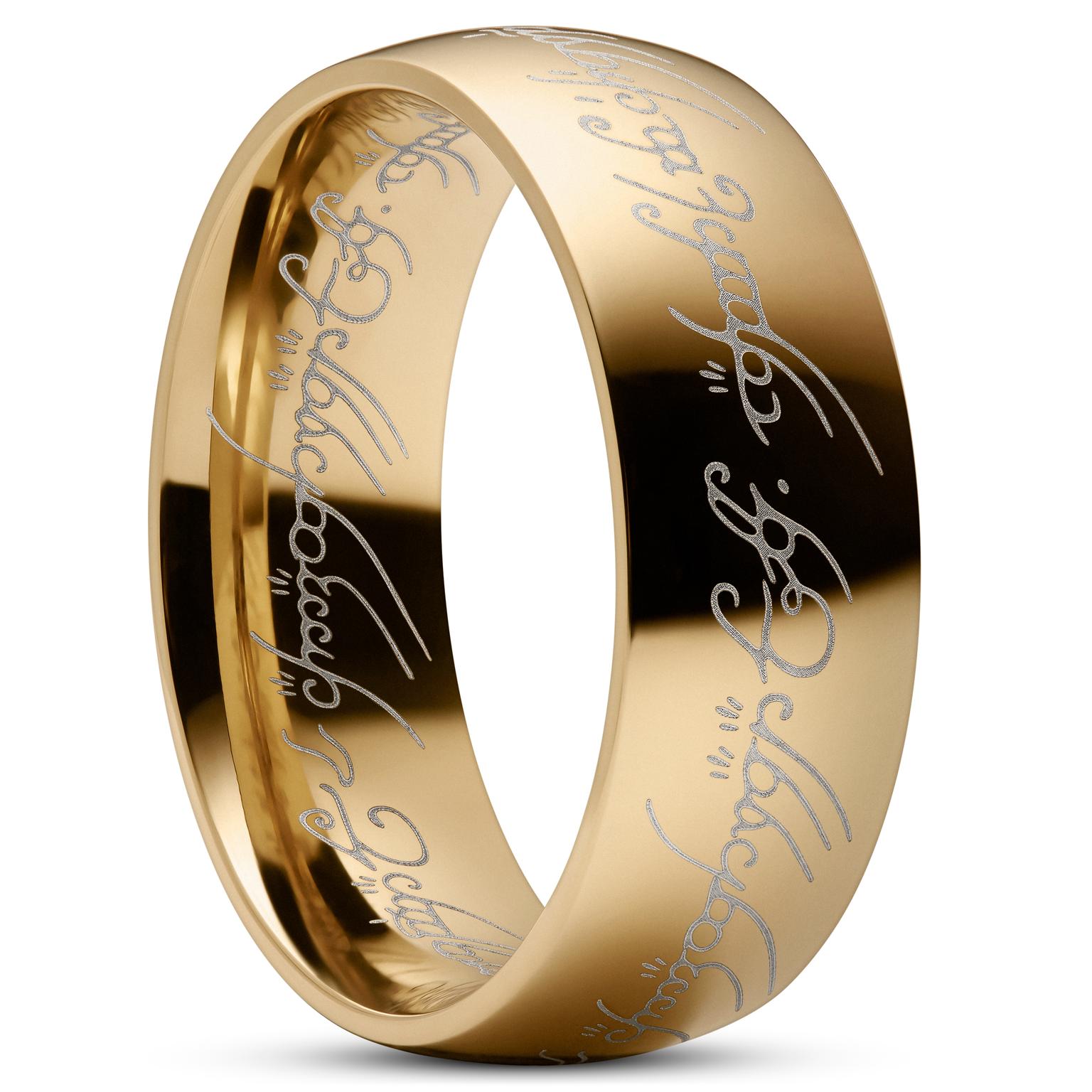 Sentio | Goudkleurige Roestvrijstalen Ring met Zwart Elfen Schrift Sentio | Goudkleurige Roestvrijstalen Ring met Zwart Elfen Schrift