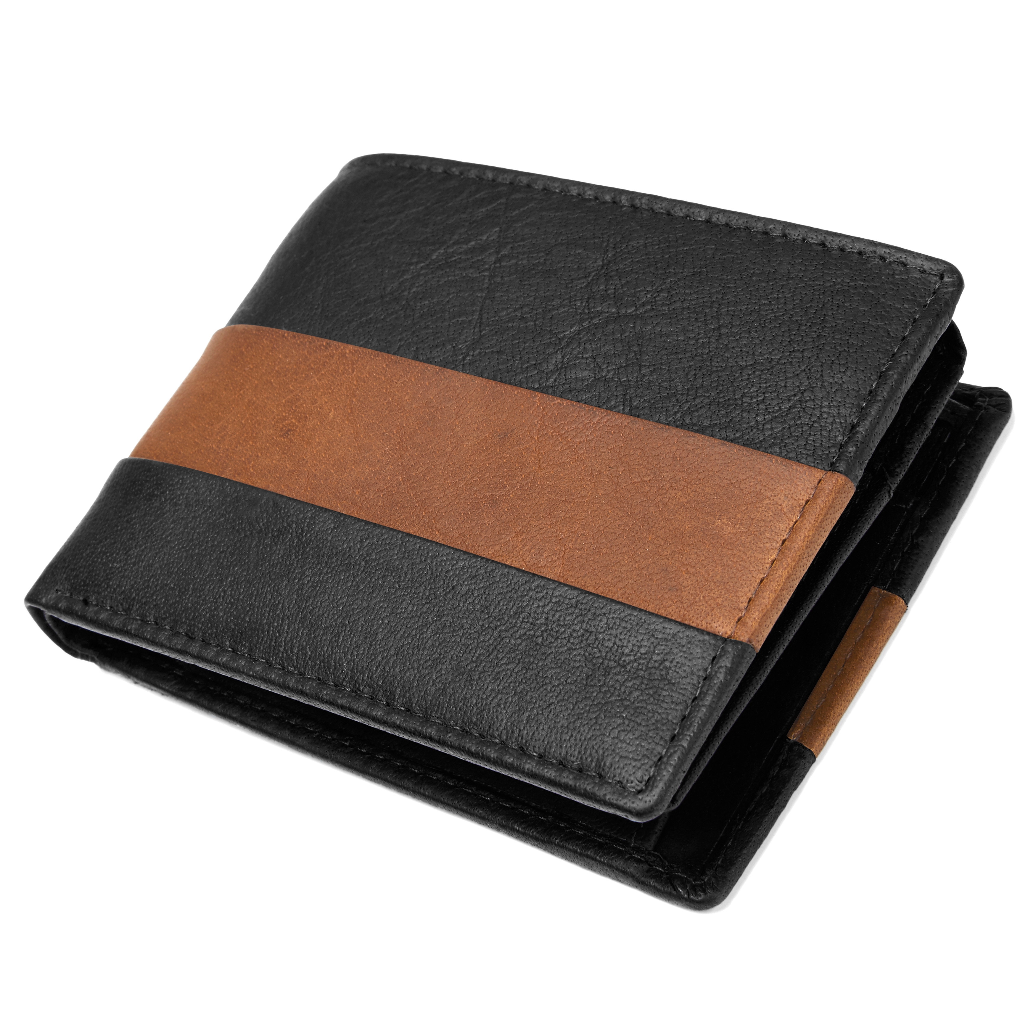 Oxford | Black & Tan Pleated Leather Wallet | In stock