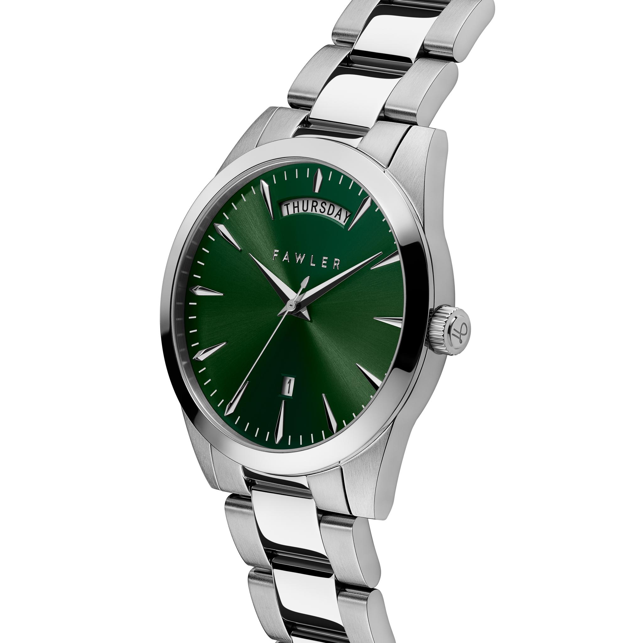 Eric Green And Silver tone Stainless Steel Watch With Day And Date eric-green-and-silver-tone-stainless-steel-watch-with-day-and-date
