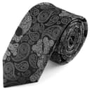 Czarno-szary jedwabny krawat z czaszkami we wzór paisley | 6 cm Czarno-szary jedwabny krawat z czaszkami we wzór paisley | 6 cm