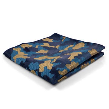 Pochette de costume bleue et marron camouflage