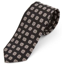 Čierna hodvábna kravata s geometrickým vzorom