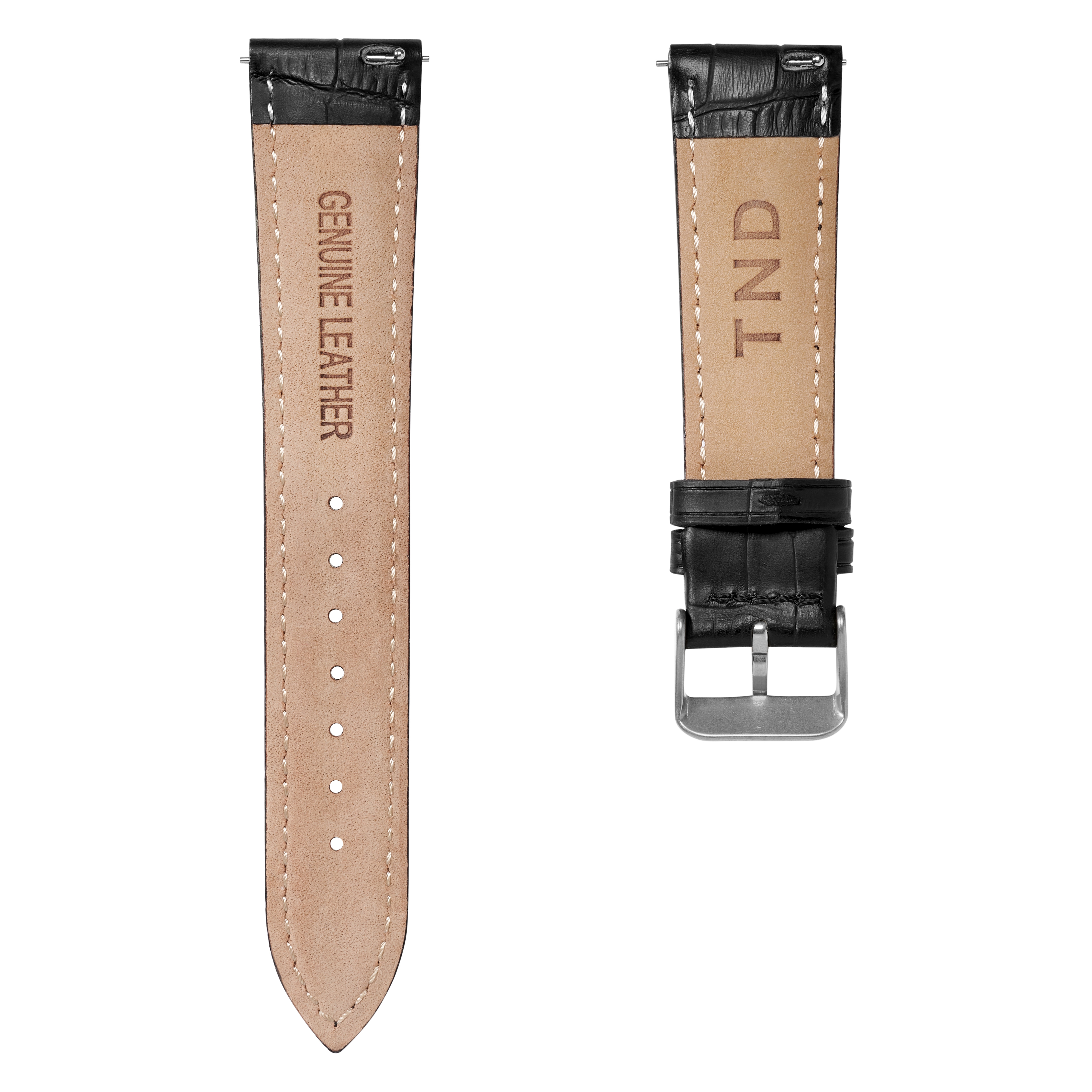  Bracelet de montre en cuir noir à motif crocodile avec boucle argentée et système d'attache rapide – 20 mm - 4