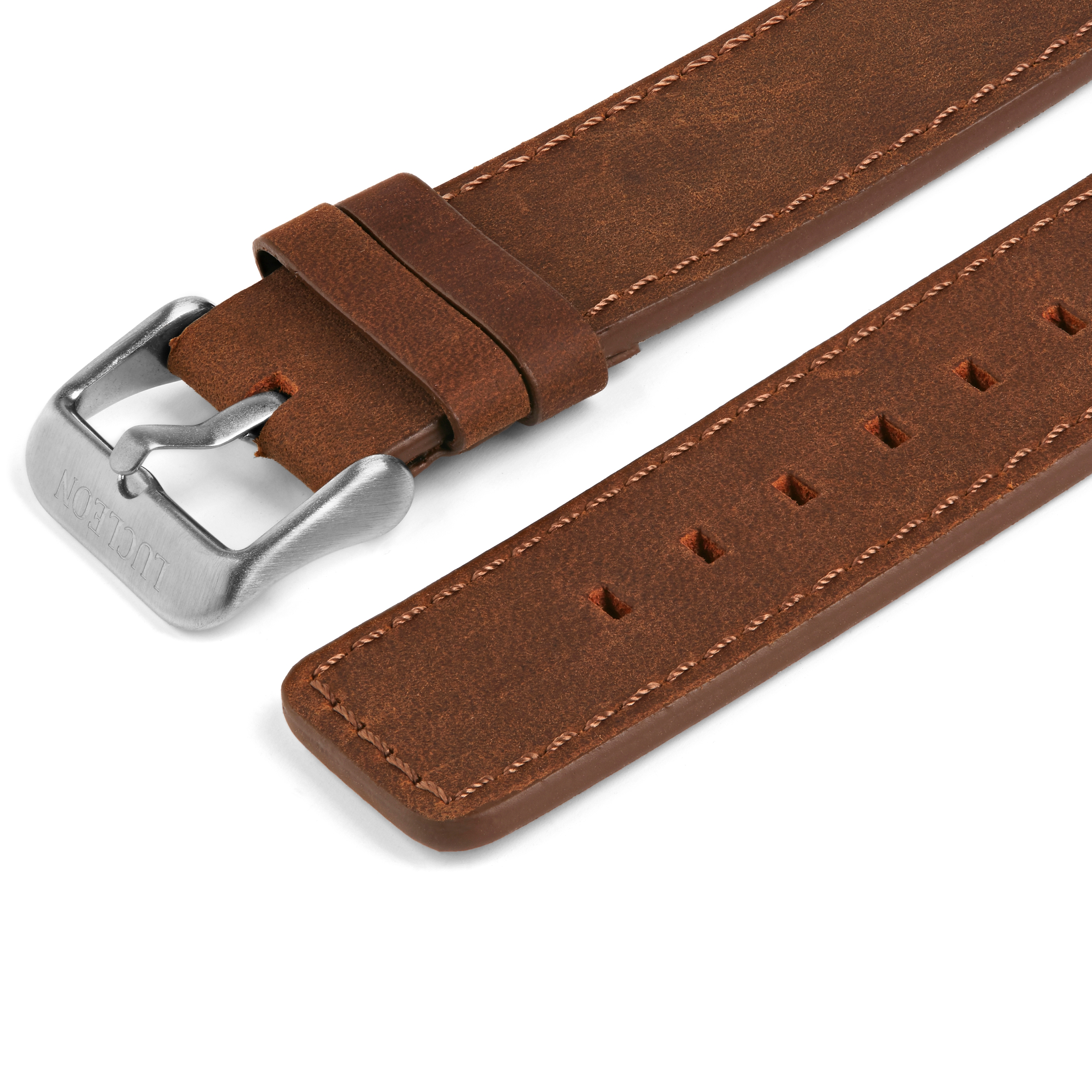 Tan & Silver-Tone Watch Strap with Cream Stitches - 2