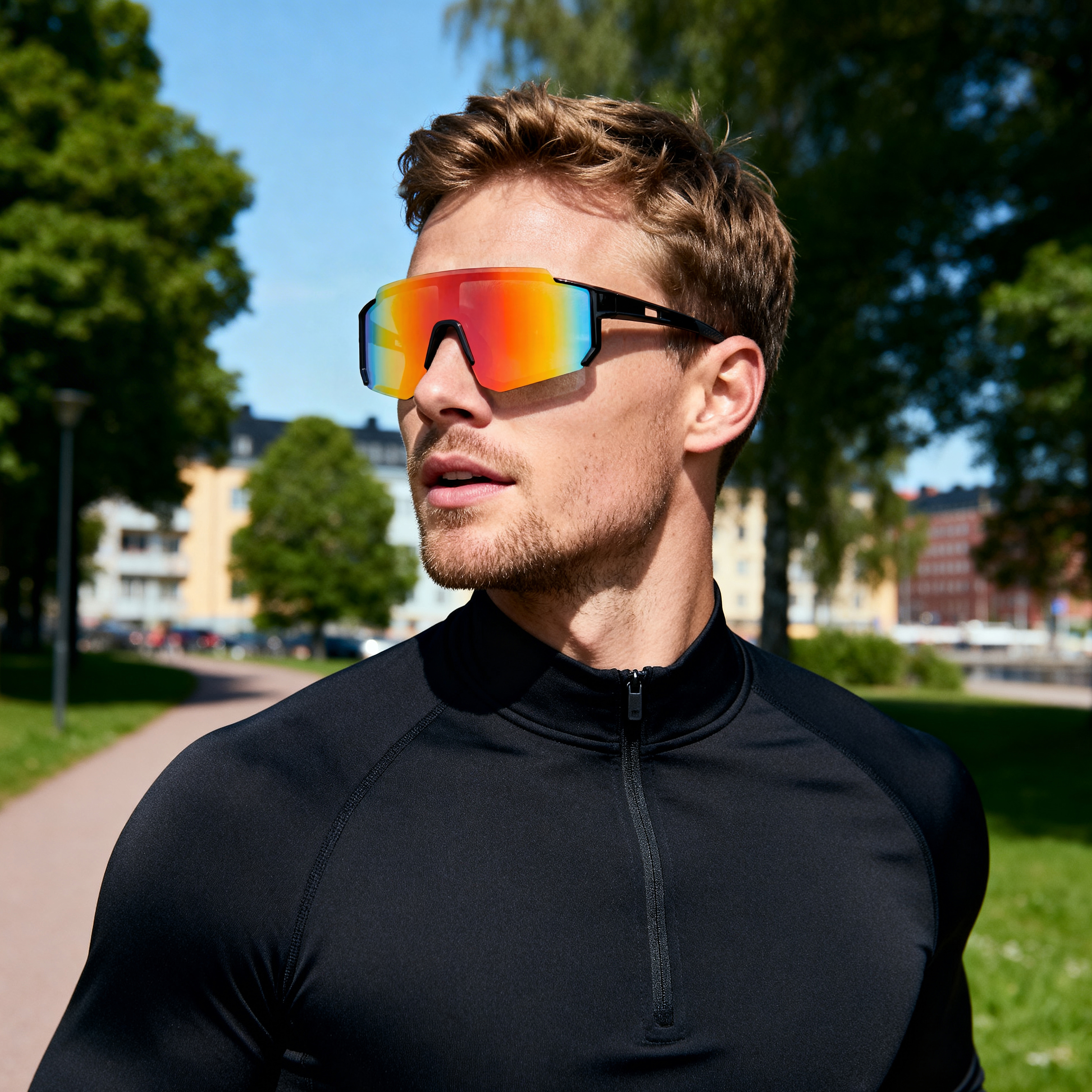 Sorte & Orange Wraparound Sport Solbriller - 3