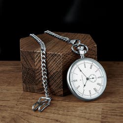 Time Keeper Silver-Tone Stainless Steel Pocket Watch With White