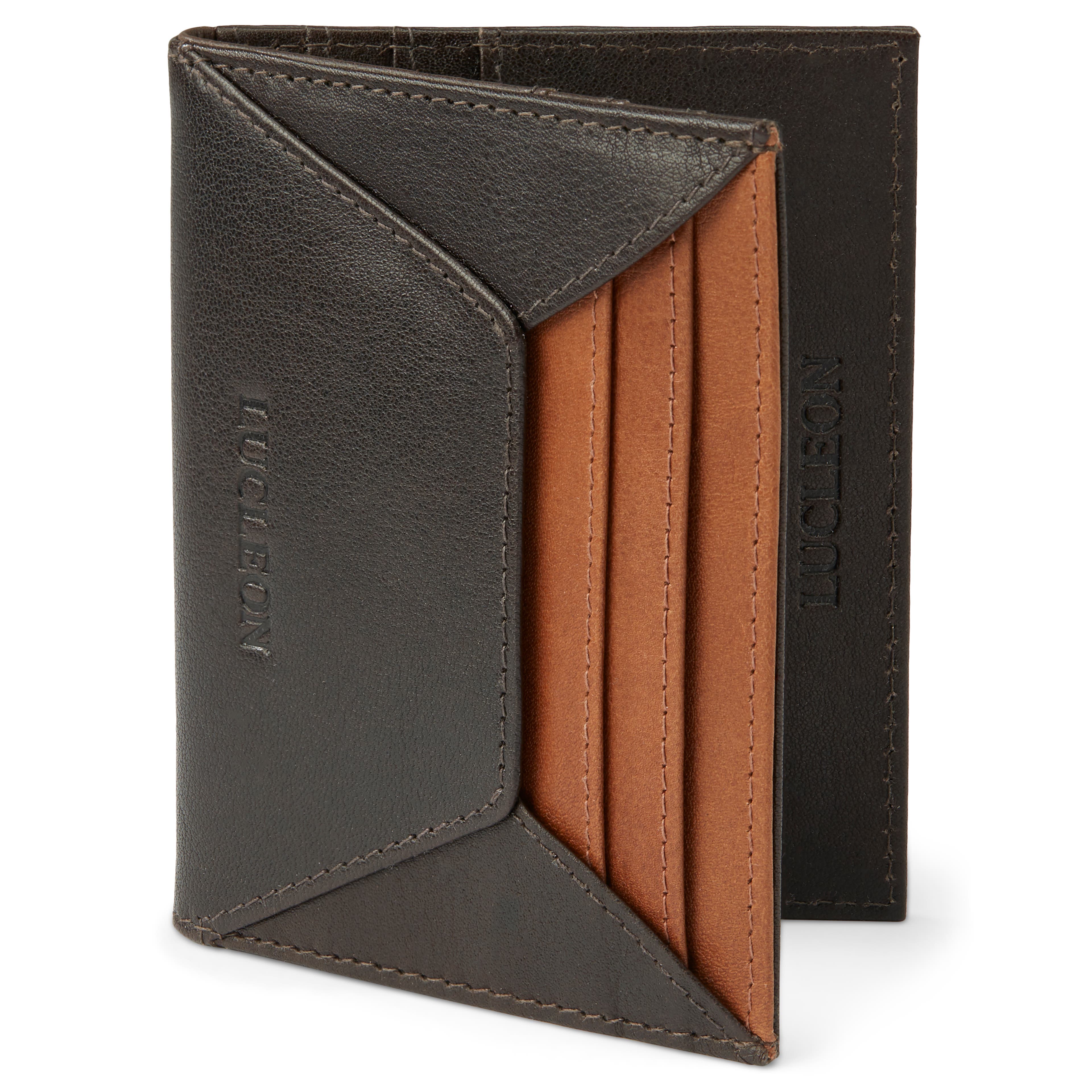 Porte-cartes en cuir brun et brun foncé anti-RFID Loren
