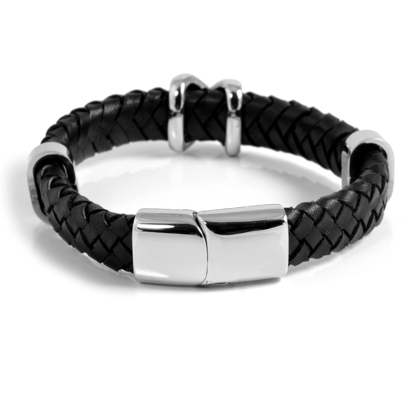 Bracciale nero in pelle a X - 3
