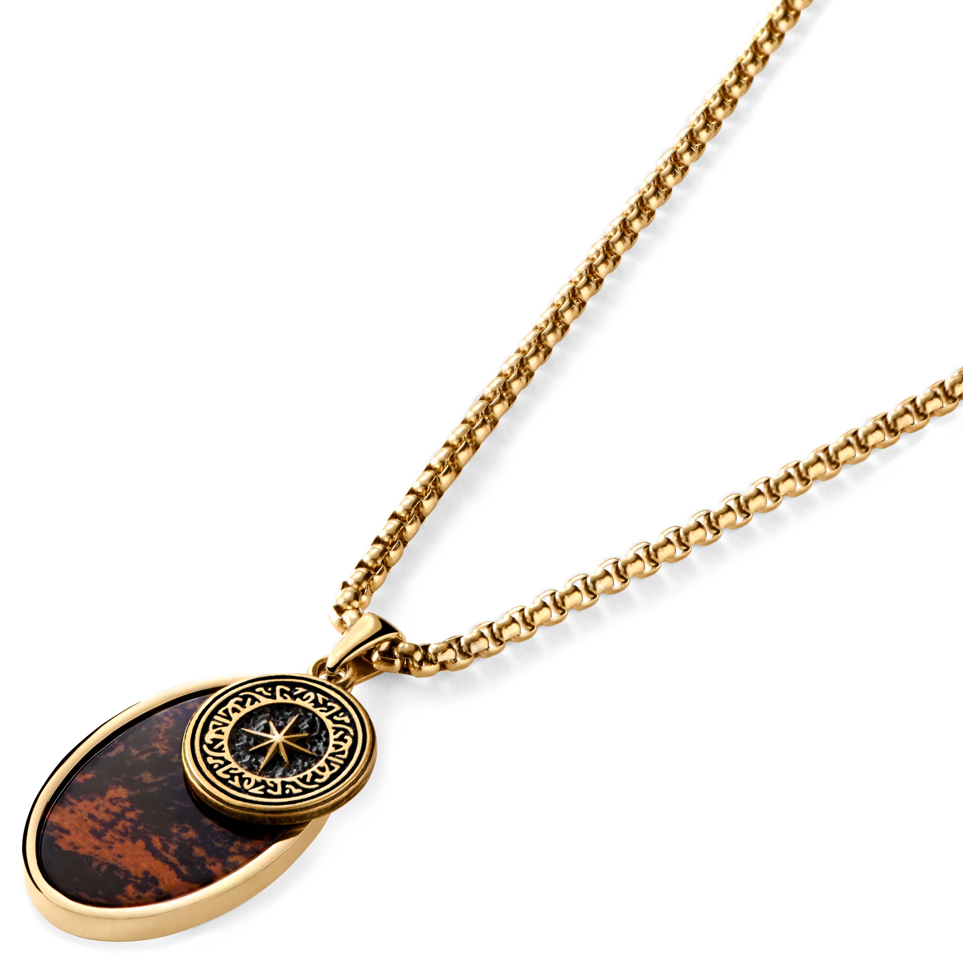 Orisun | Gold-Tone & Mahogany Obsidian Oval Box Chain Necklace - 5