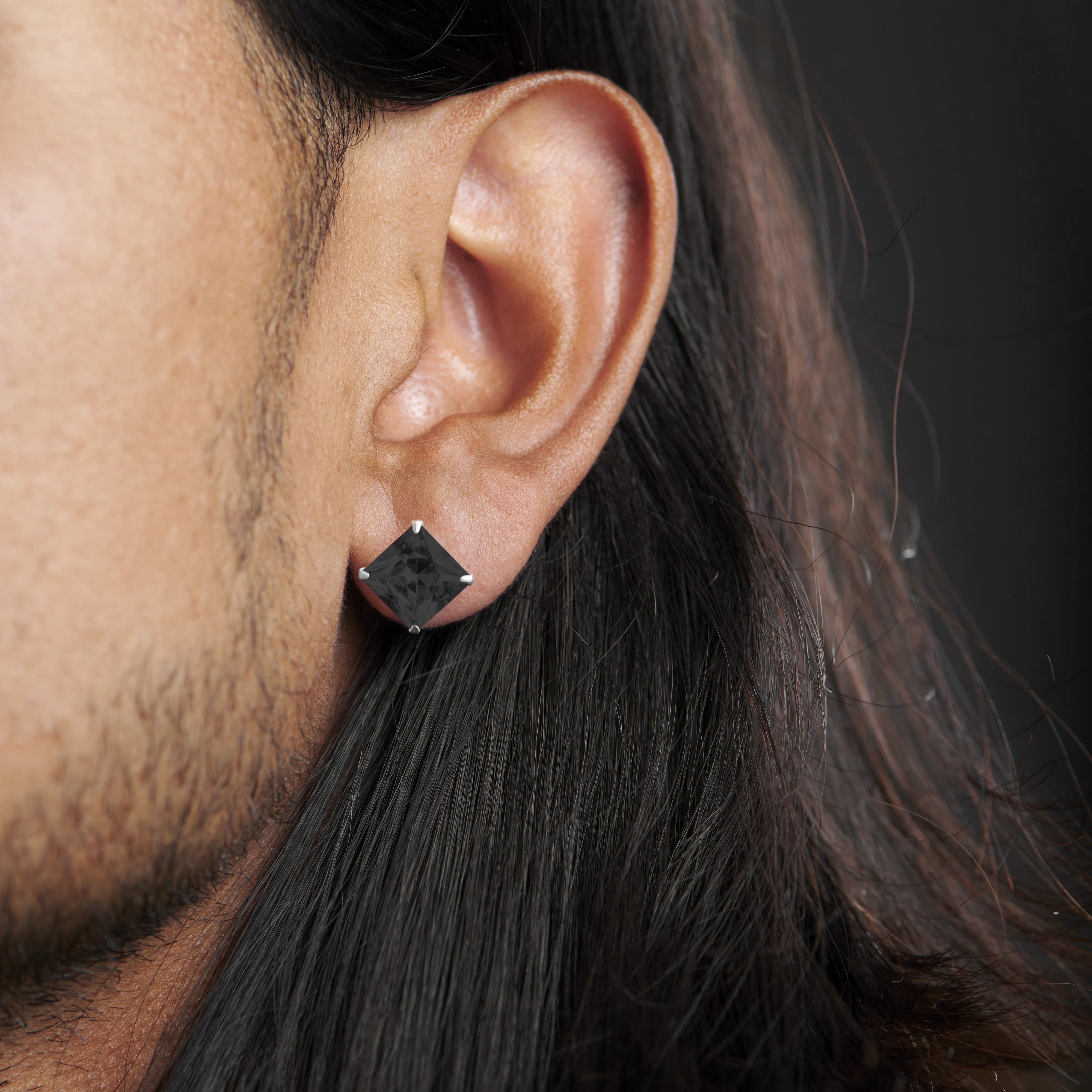 Black Square 10mm Zirconia Earring - 3