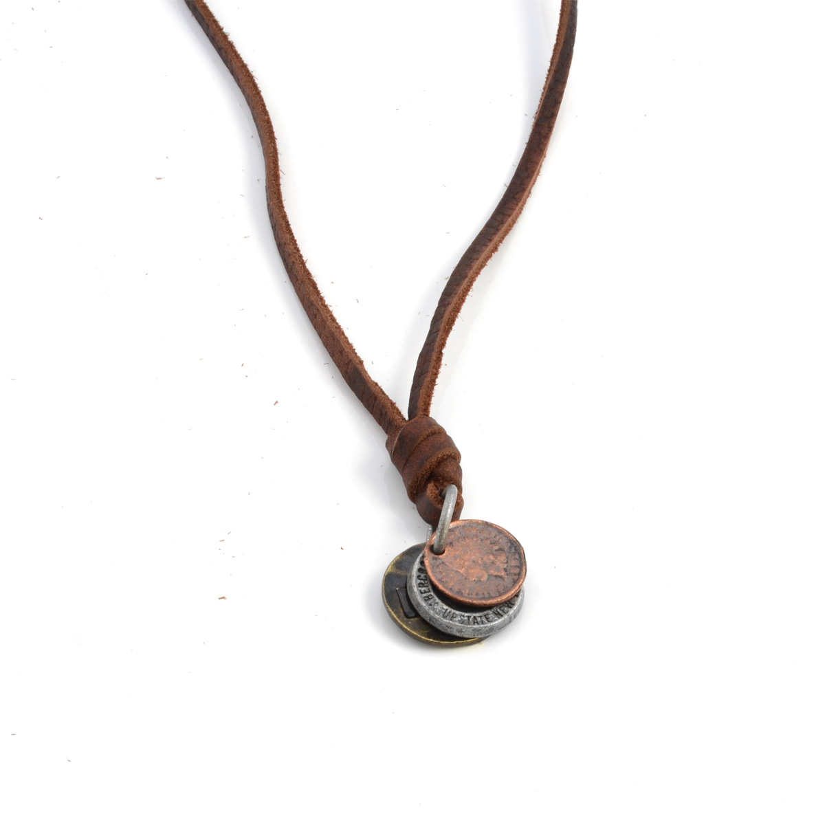 Lederhalskette mit 3 Münzen - 1