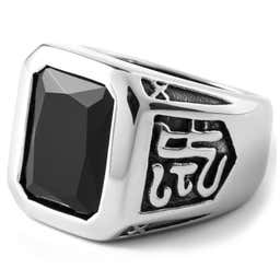 Silver-Tone Stainless Steel With Black Zirconia Ring