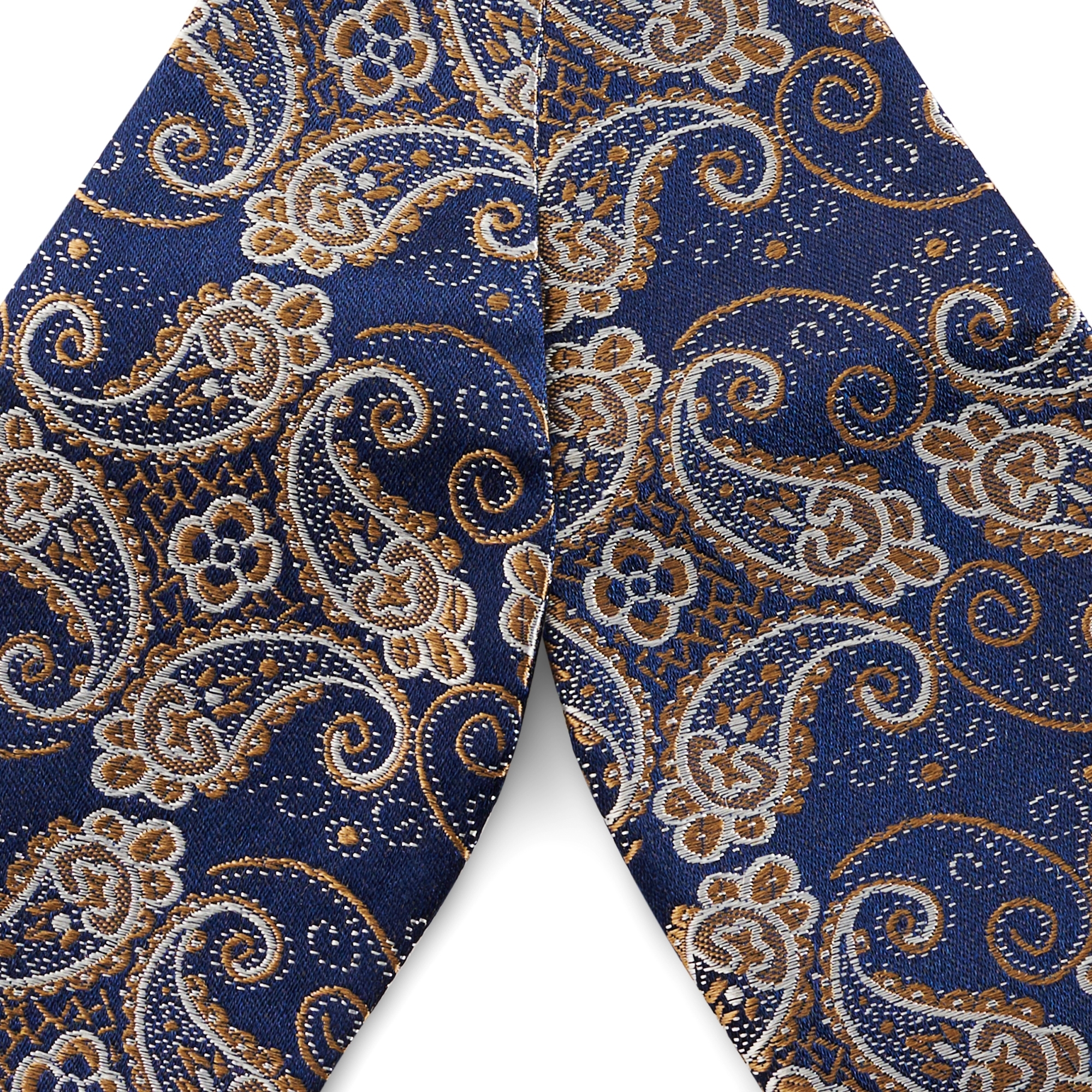 Копринена папийонка за самозавързване със сини и златисти пейсли мотиви - 2