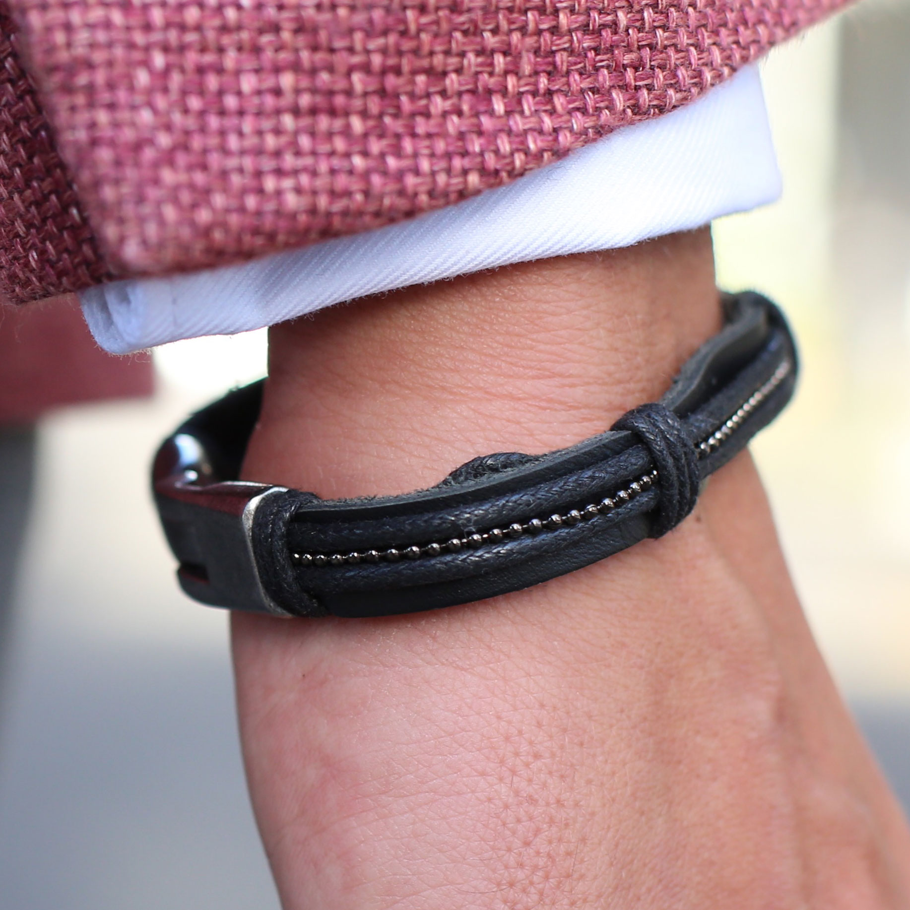 Szürke gyöngyös bőr karkötő - 4