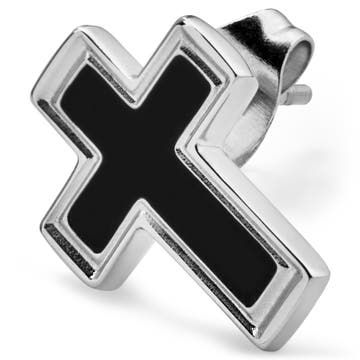 Vasilios Silver-tone and Black Cross Stud Earring Vasilios Silver-tone and Black Cross Stud Earring