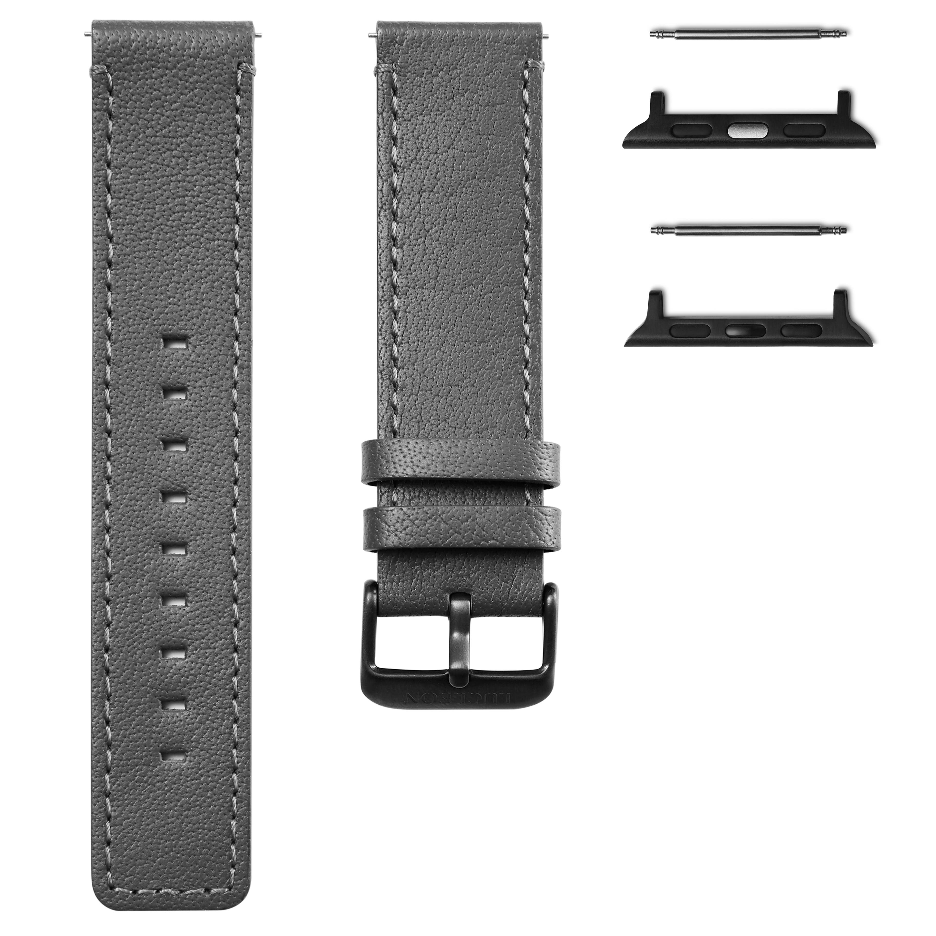 Graues Leder Uhrenarmband mit Apple Watch Adapter in Schwarz (38mm / 40mm)