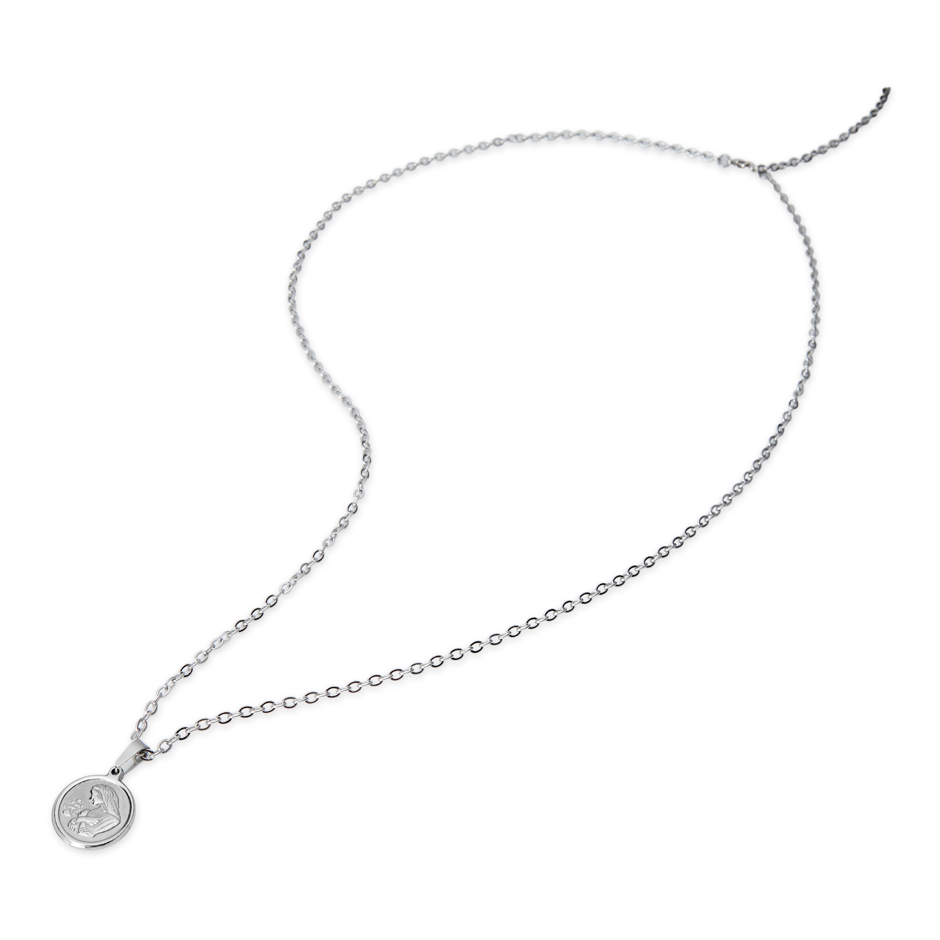 Colgante y collar plateados de la Virgen María - 2