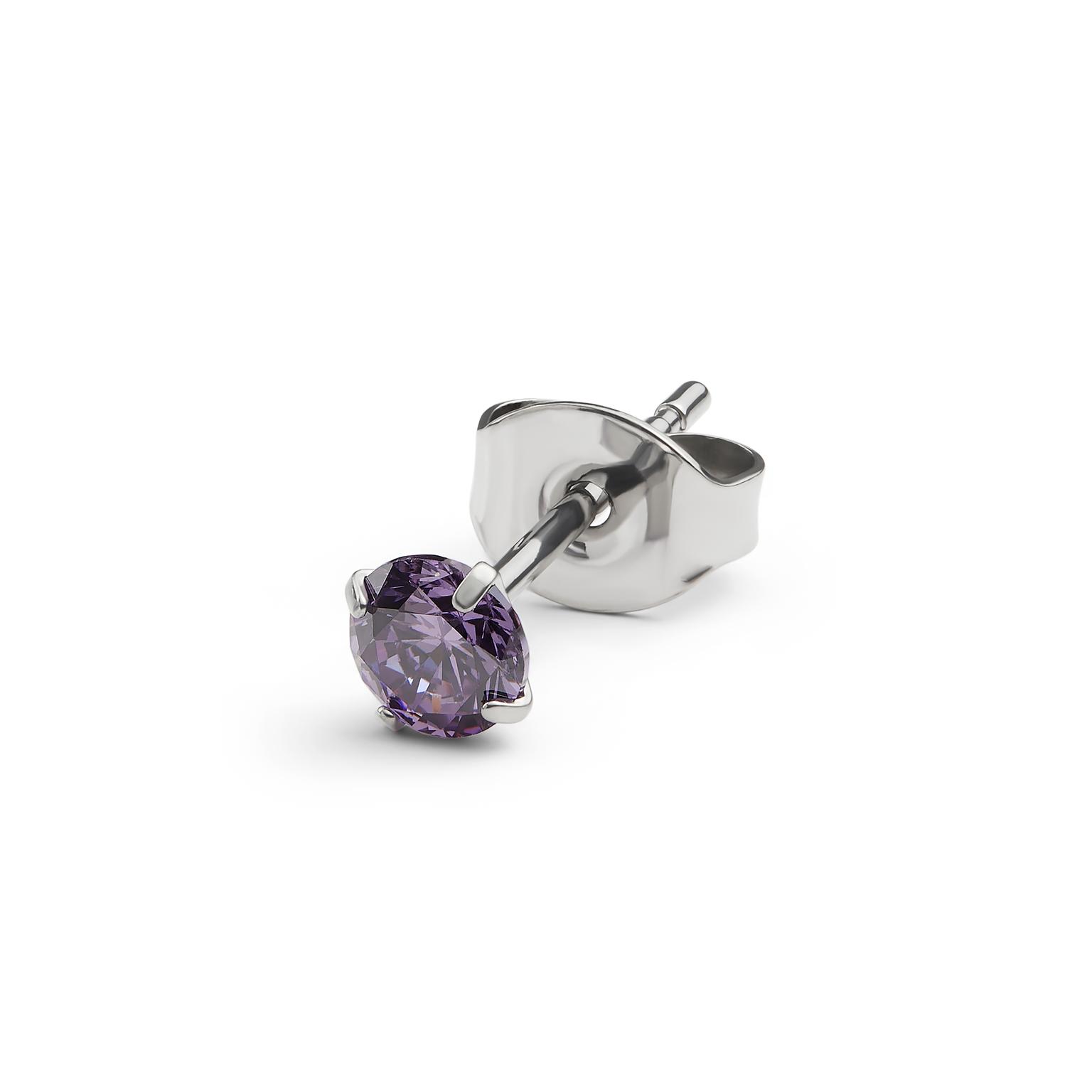 Aura | 4mm Titanium Amethyst Purple Zirconia Stud Earring Aura | 4mm Titanium Amethyst Purple Zirconia Stud Earring