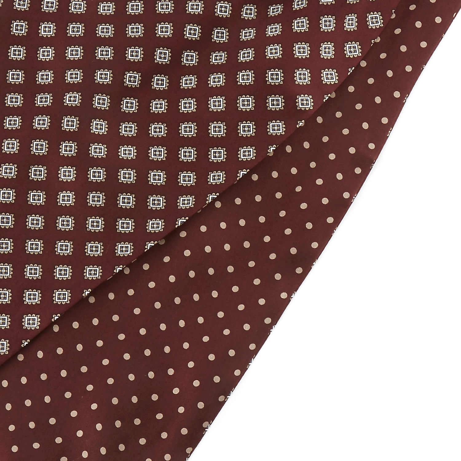 Cravate Ascot bourgogne à pois et motifs géométriques  - 2