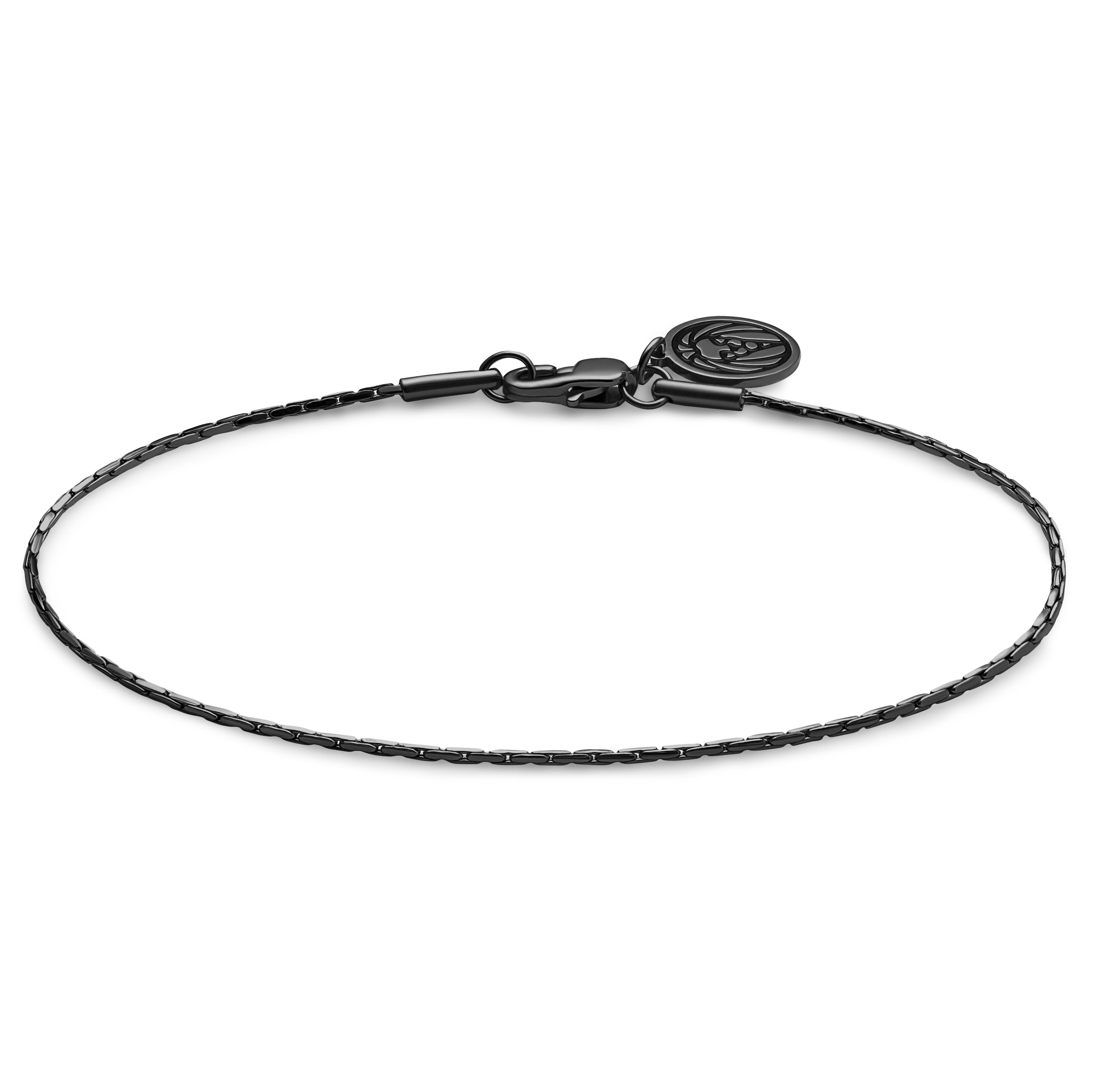 Essentials | 1/32" (1 mm) Gunmetal Black Rectangular Box Chain Bracelet