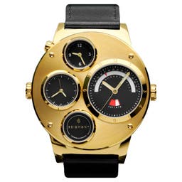 Optimus | Gold-Tone Stainless Steel Watch With 4 Black Subdials