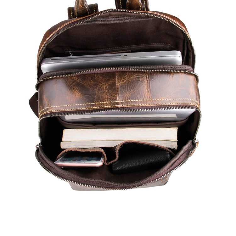 Lichtgewicht Bruine Leren Backpack - 10