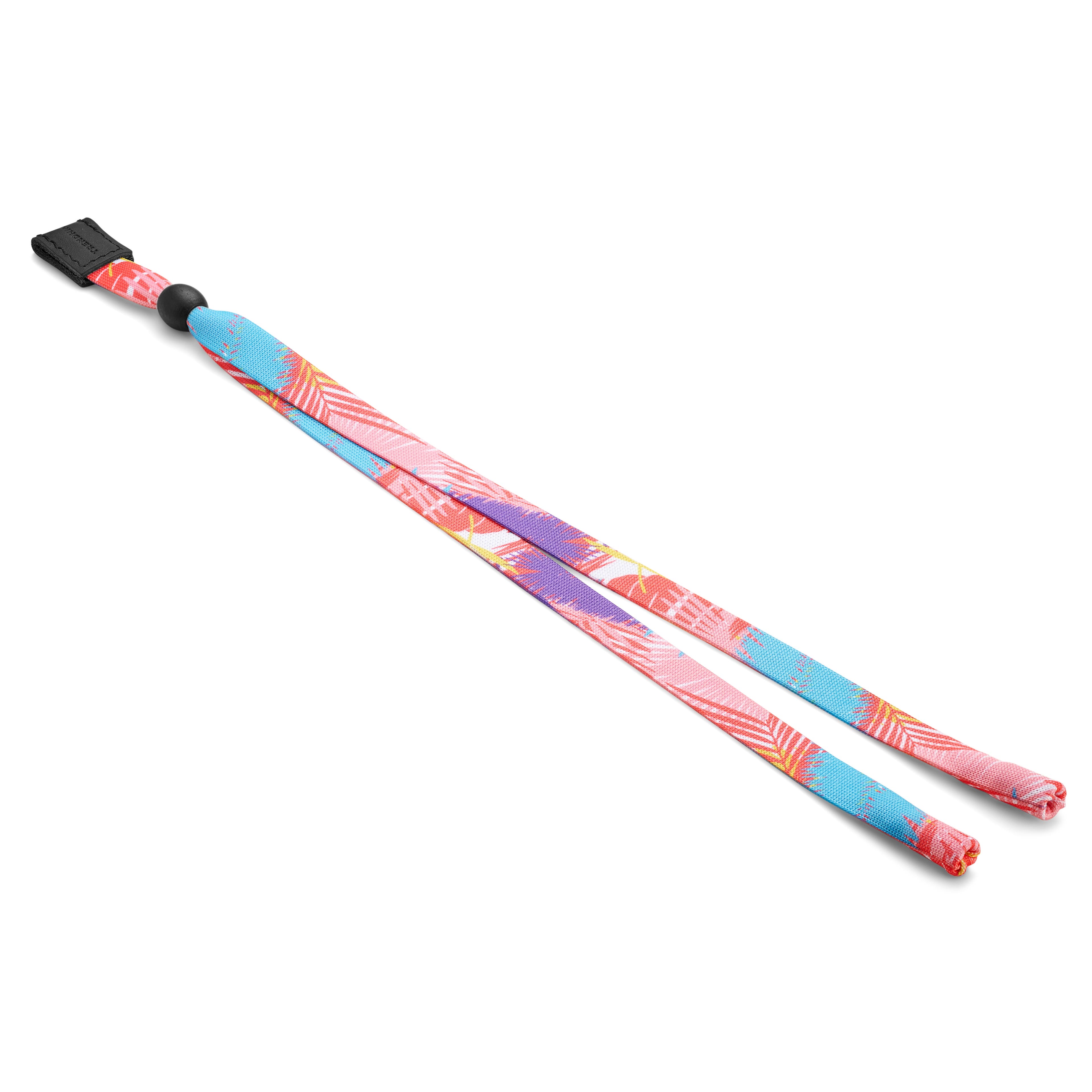 Wide Pink, Blue & Leather Tropical Sunglasses Strap - 1