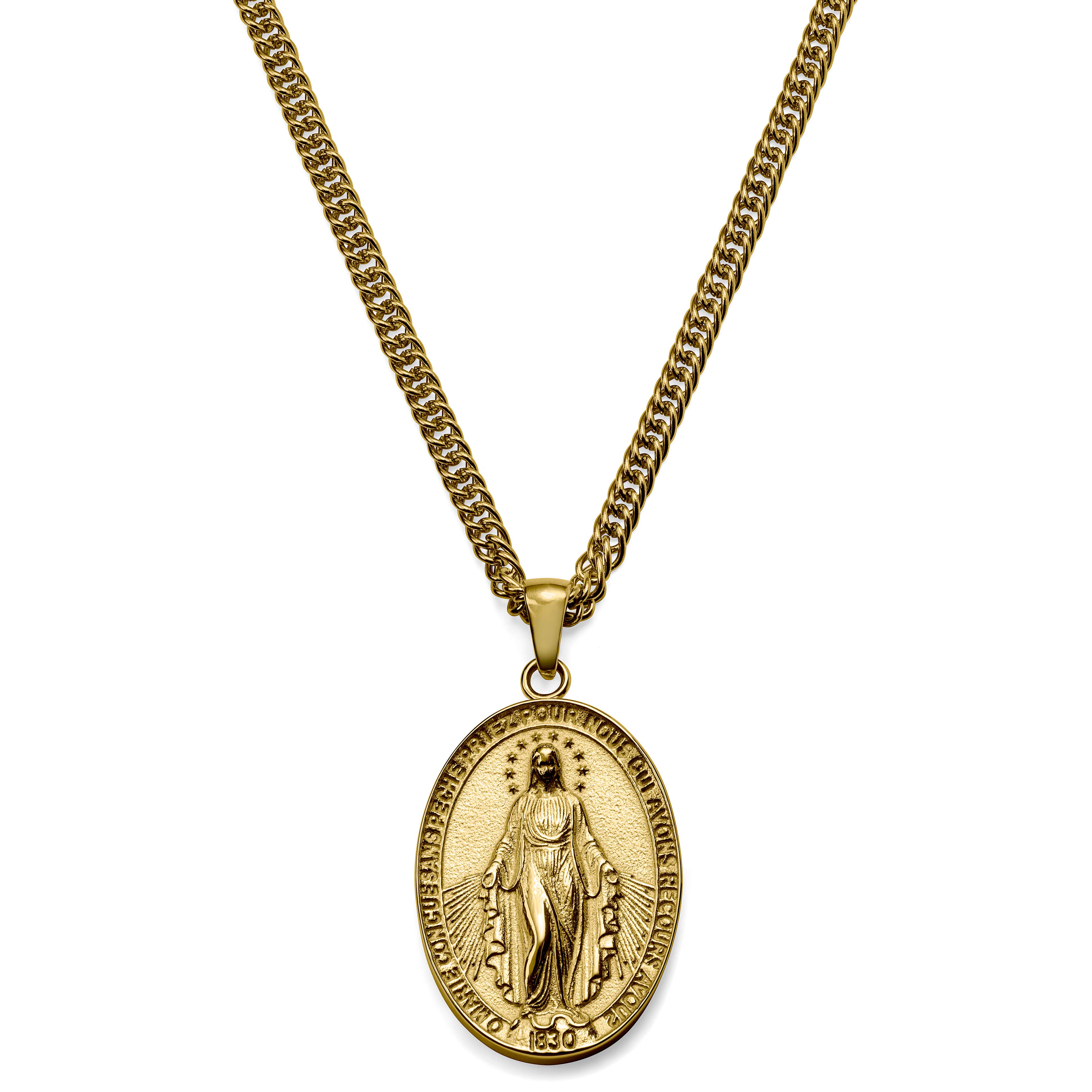 Sanctus | Collier en acier doré avec Médaille Miraculeuse 