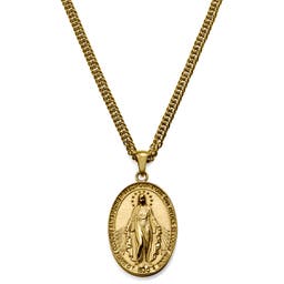 Sanctus | Gold-Tone Miraculous Medal Wheat Chain Necklace